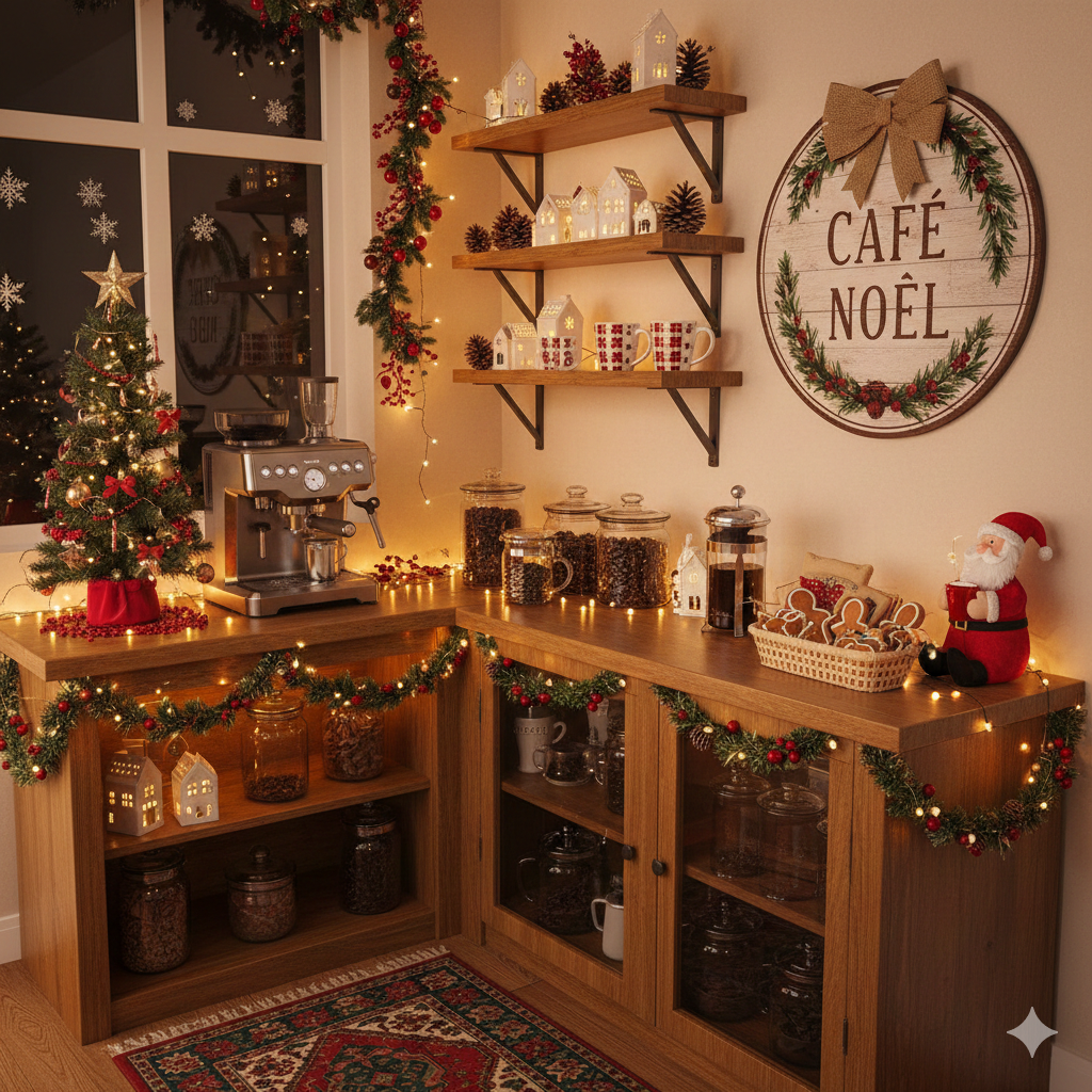 "Luzes quentes, café quentinho e muita alegria. Criar um cantinho temático para o Natal é uma das minhas tradições preferidas. Que comecem as noites de filmes e bebidas quentes! 🍪"